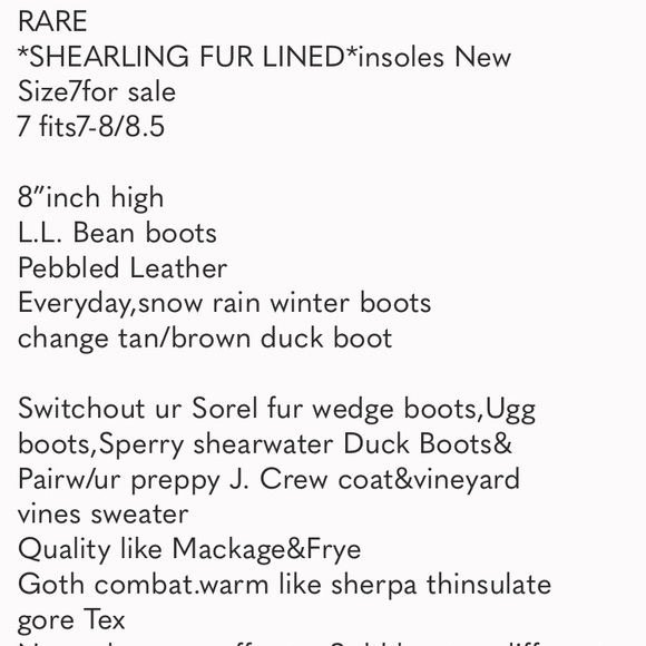 ❤️RARE Size 7/8 ShearlingFUR* LL BEAN BOOTS black ll bean L.L.Bean duck boot 8” - Picture 12 of 14
